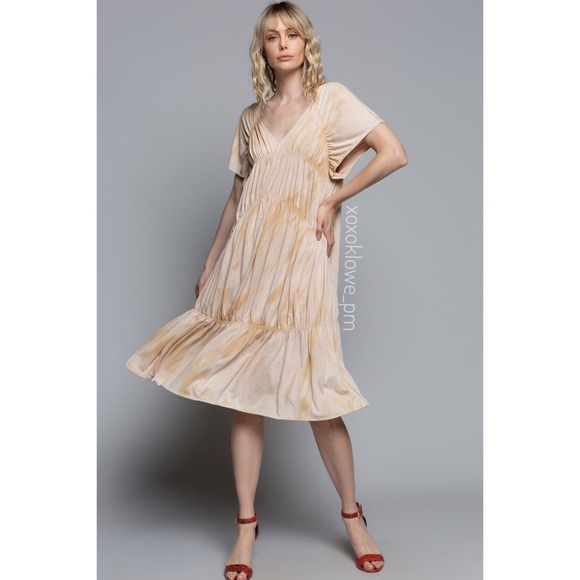 Short Sleeve Shirred Knit Midi Dress - Picture 3 of 10